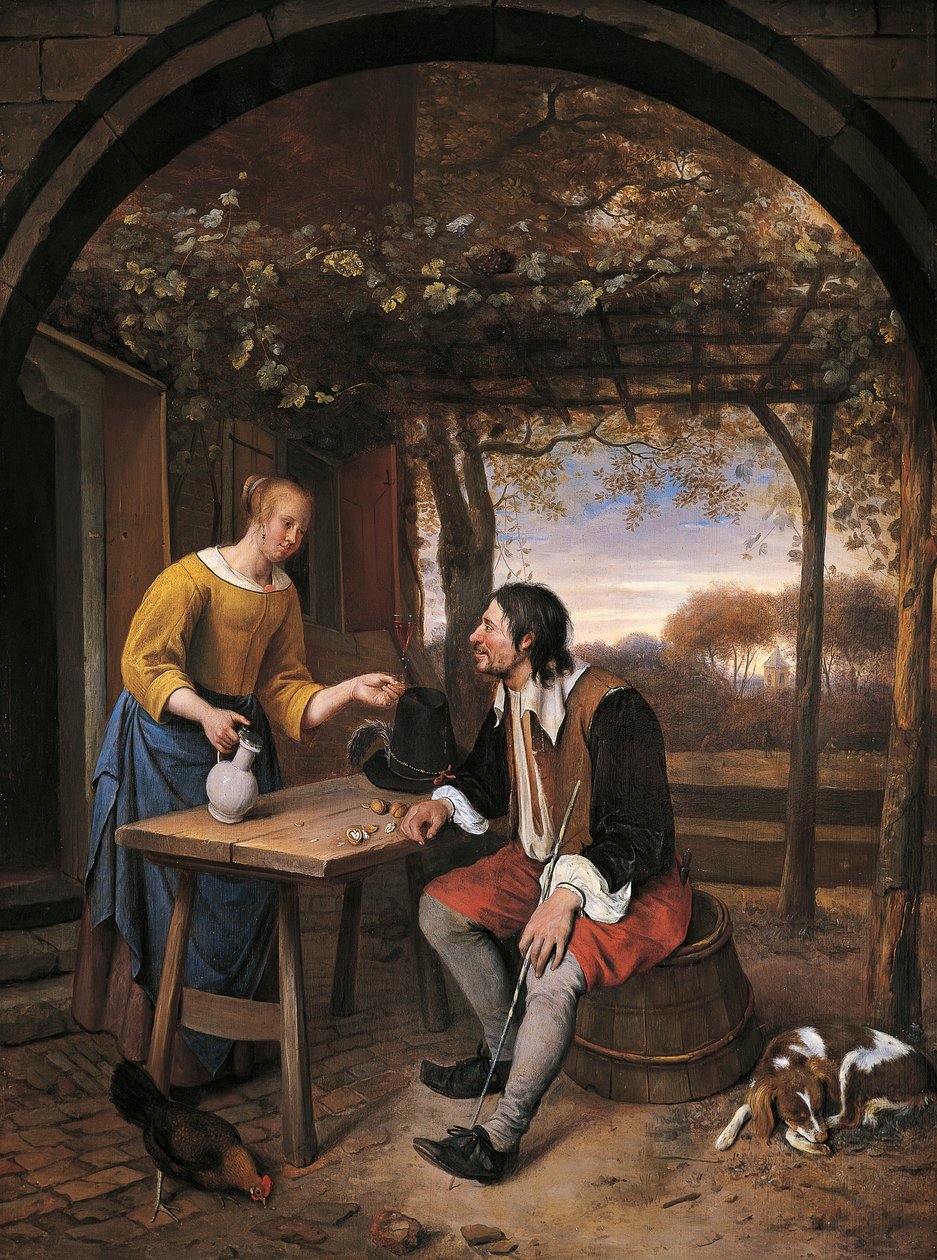 Descanso do viajante, por Jan Steen (1626-1679) de Jan Havicksz. Steen