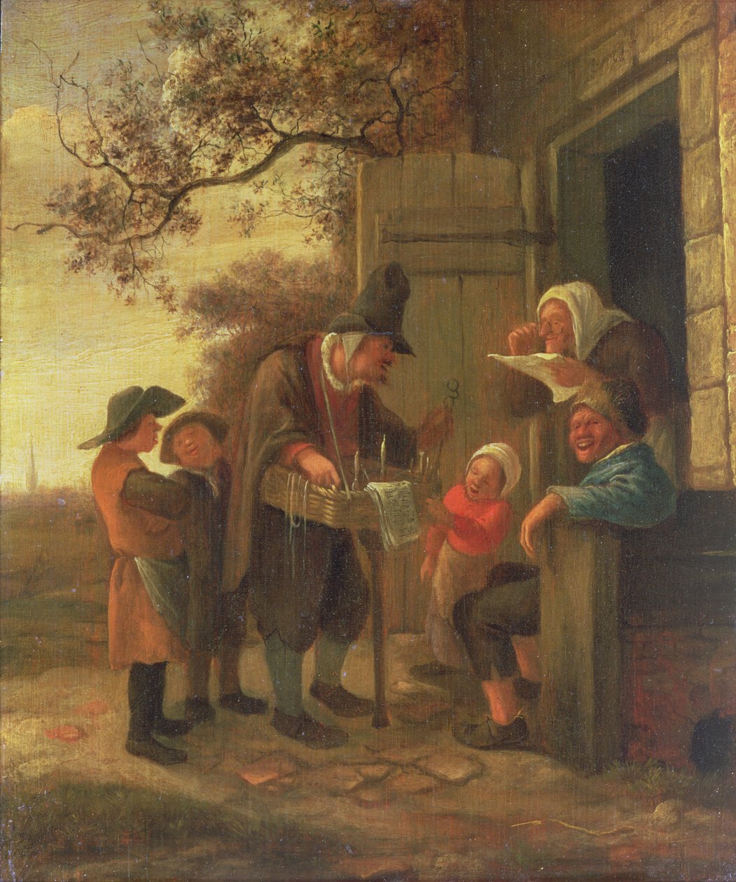 Um Pedlar que vende espetáculos fora de uma casa de campo, c.1650-53 (painel) de Jan Havickszoon Steen