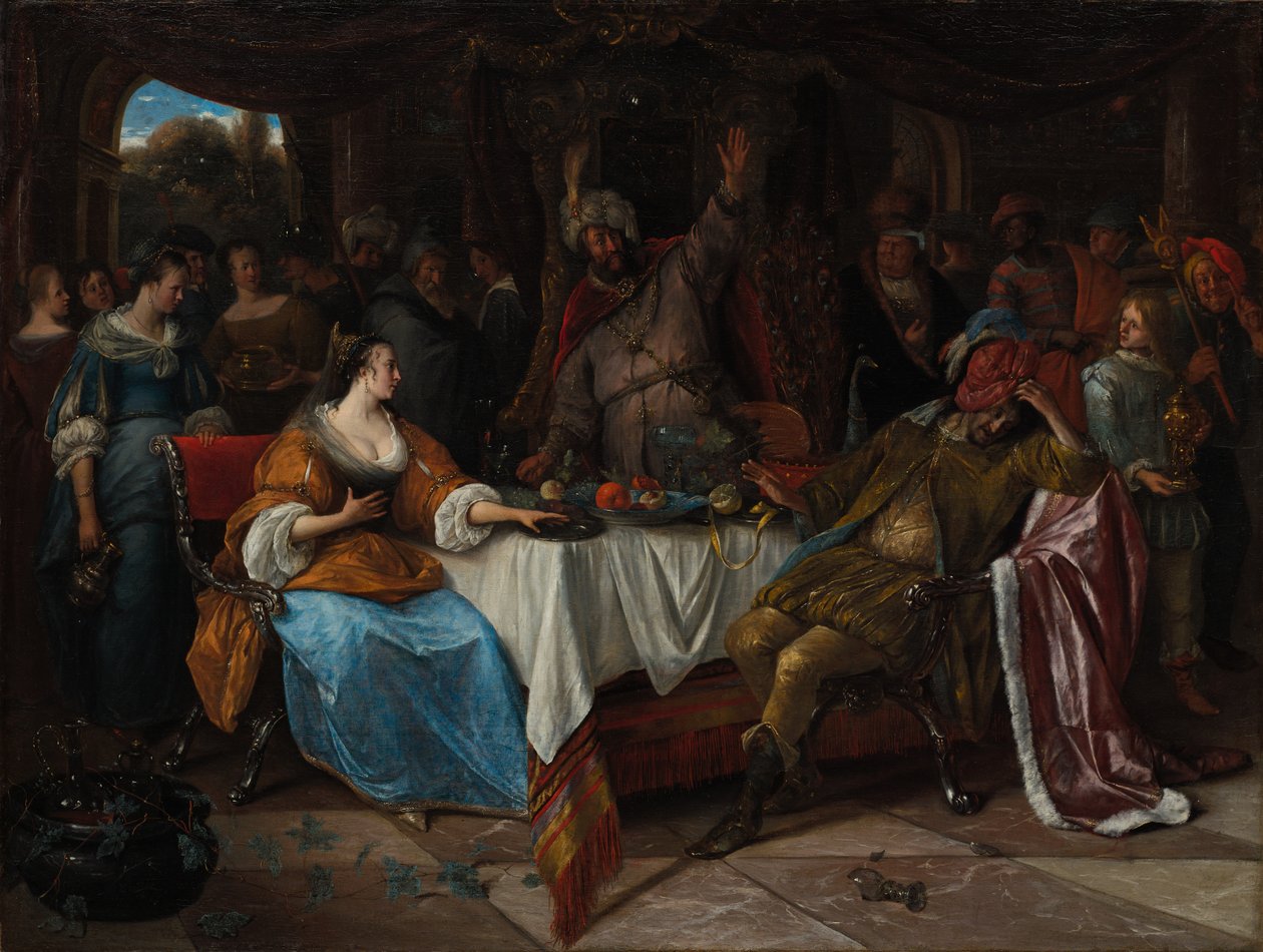 Ester, Assuero e Hamã, c. 1668 de Jan Havickszoon Steen