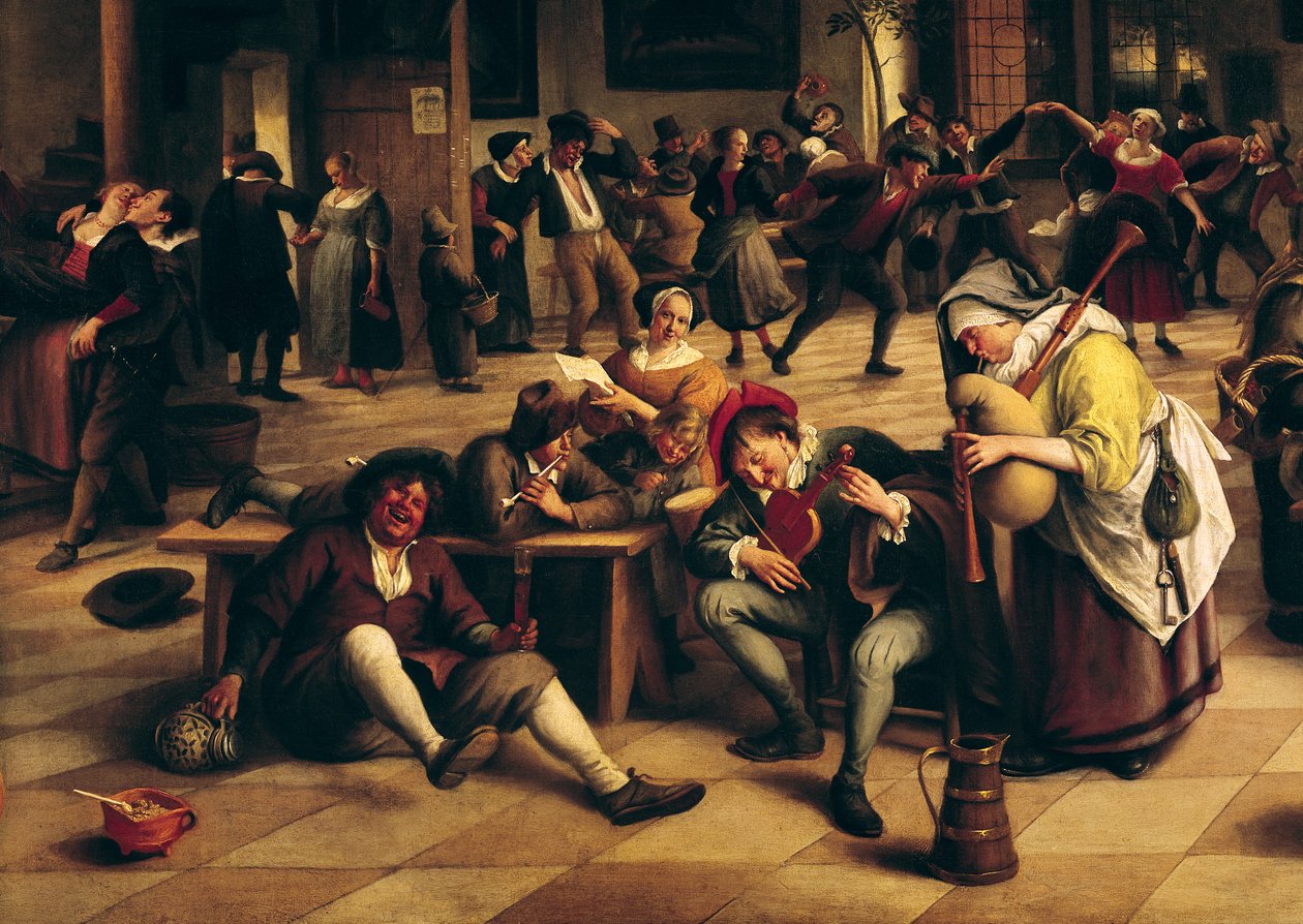 Festa em uma pousada, detalhe do grupo central, 1674 (ver também 19042) de Jan Havickszoon Steen