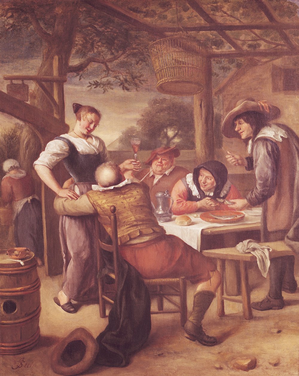 Companhia alegre sob um berço de Jan Havickszoon Steen
