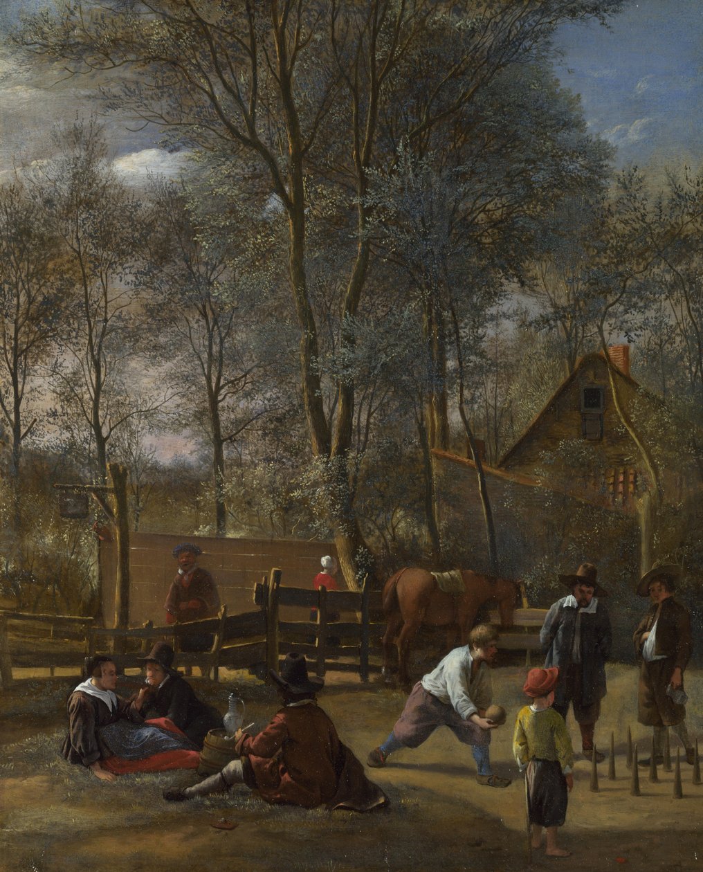 Jogadores de Skittle fora de um Inn, c.1660-63 de Jan Havickszoon Steen