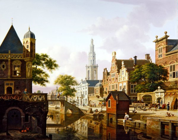 Uma cidade holandesa ao longo de um canal de Jan Hendrik Verheyen