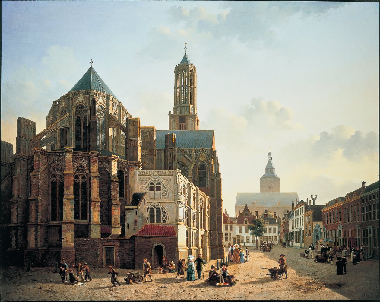 Vista do coro e torre da Catedral de Utrecht, c. 1829 de Jan Hendrik Verheyen
