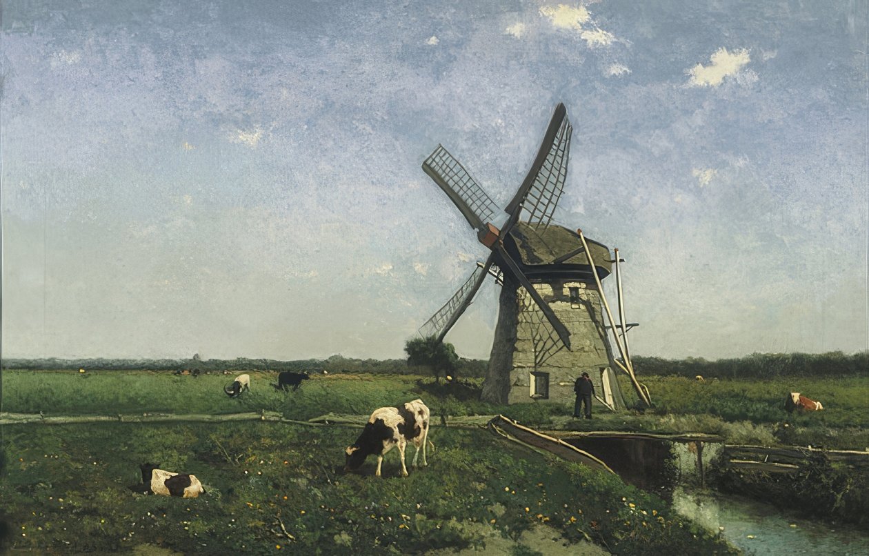 Paisagem com moinho de vento em Schiedam. 1873 de Jan Hendrik Weissenbruch