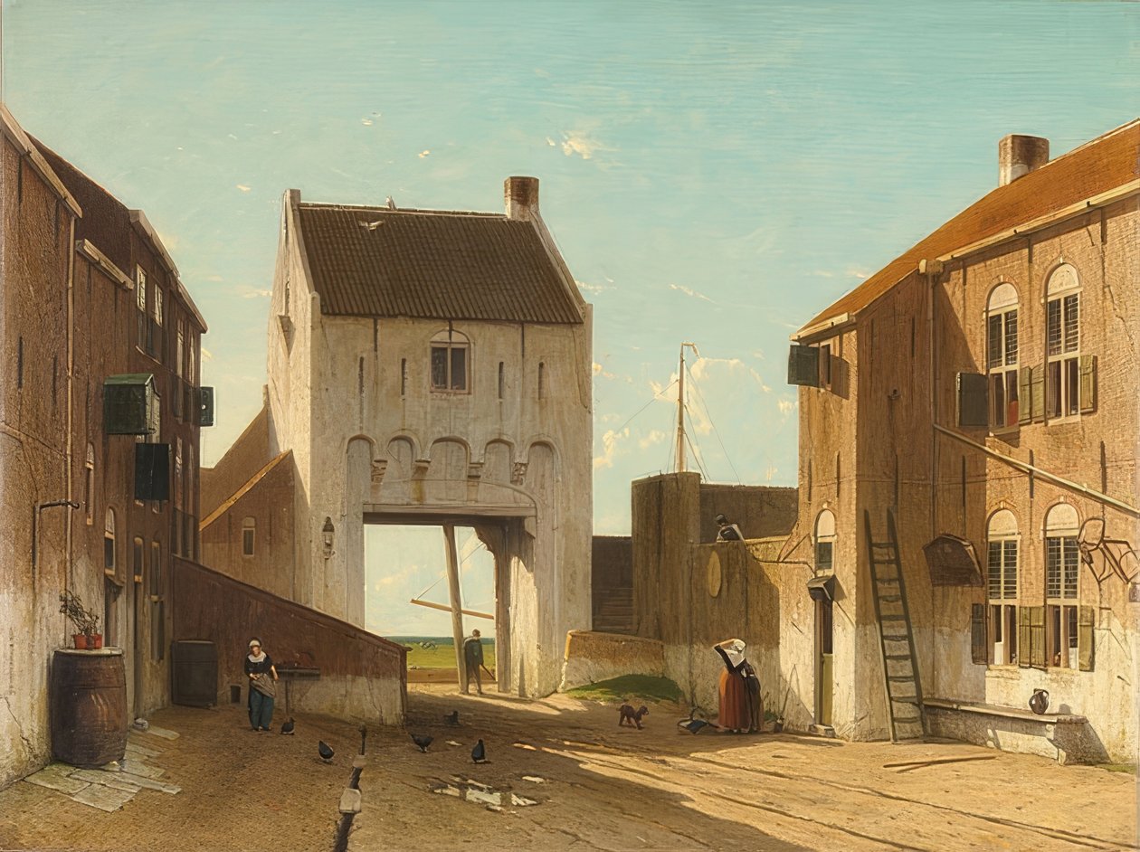Portão da cidade em Leerdam. Por volta de 1868-70 de Jan Hendrik Weissenbruch