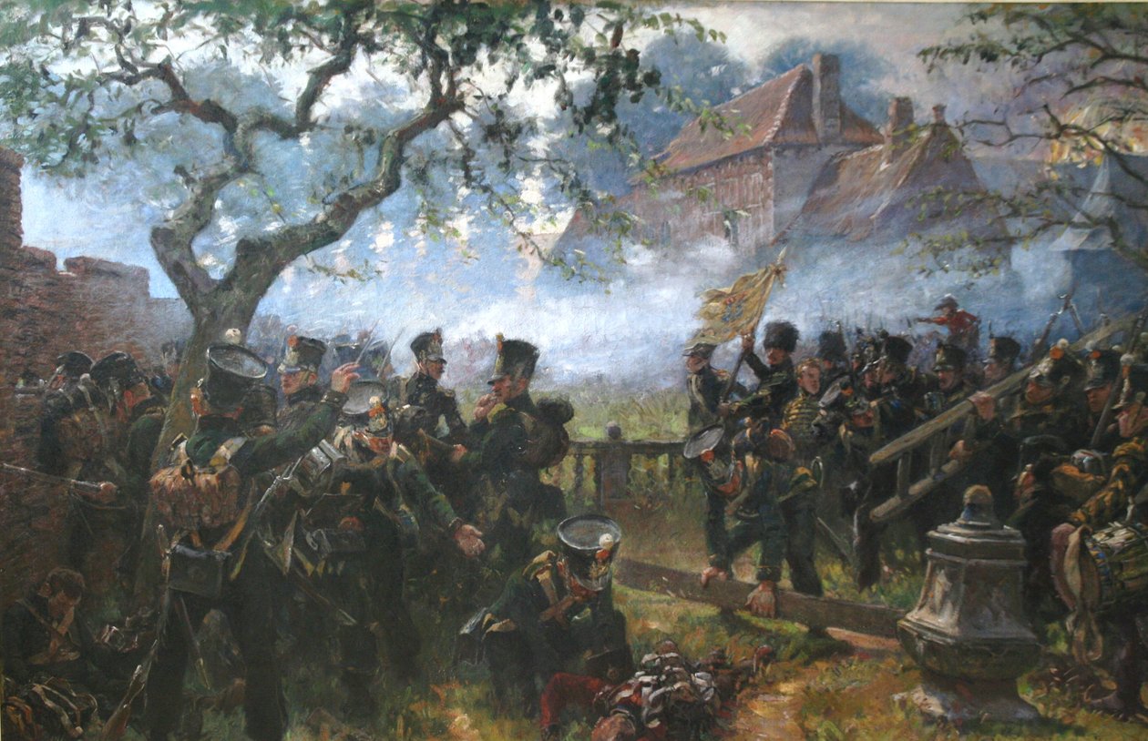 Tropas Nassau em Hougoumont durante a Batalha de Waterloo de Jan Hoynck van Papendrecht
