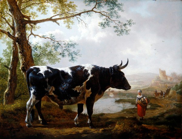 Um Touro premiado em uma paisagem Verdant (óleo sobre painel) de Jan II Kobell