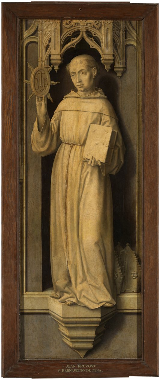 "Saint Bernardin de Sienne (1380-1444)" (São Bernardino de Siena) Peinture de Jan Provost (Provost) (1465-1529) - c 1510 - Óleo sobre madeira Dim 123x45 cm Museo del Prado, Madrid de Jan II Provost