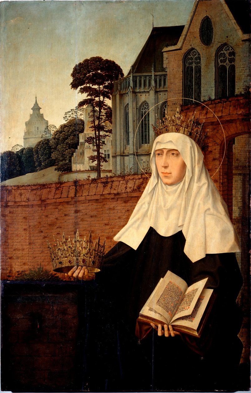 Santa Isabel de Portugal conhecida como Santa Isabel de Aragão (1271-1336) Detalhe. Pintura em madeira por Jan Provost (ca. 1465-1529) Dim. 140x90 cm Genes, Galleria di Palazzo Bianco de Jan II Provost