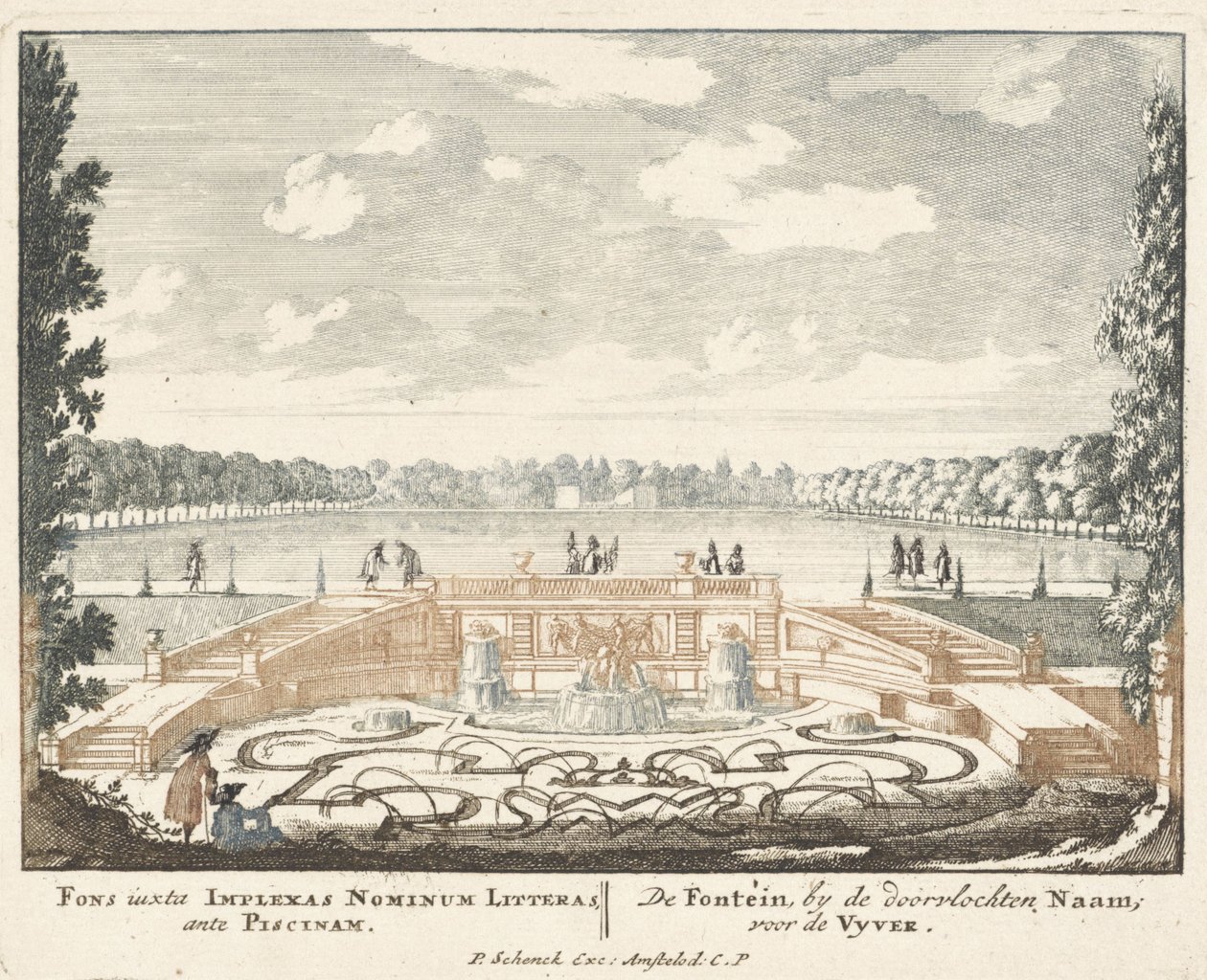 Fonte e grande lago nos jardins do Palácio Het Loo, 1694-97 de Jan I van Call