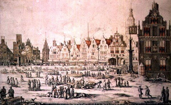 Vista de Nijmegen (caneta e bistre, tinta da Índia e aguarela sobre papel) de Jan I van Call