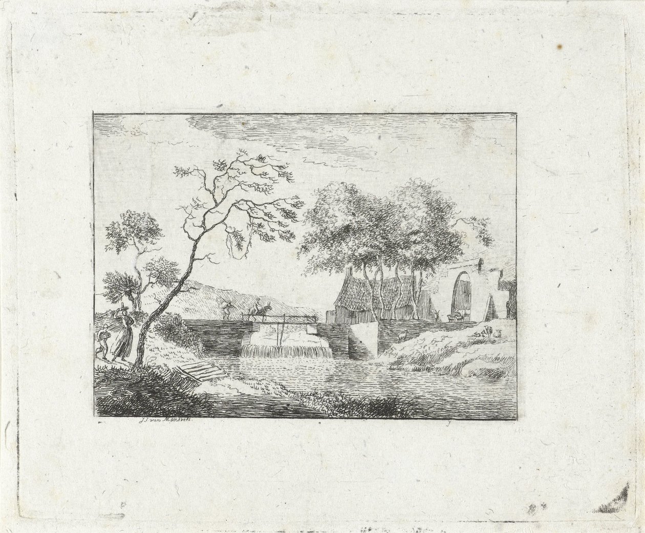 Paisagem com ponte e casa de campo de Jan Izaak van Mansvelt