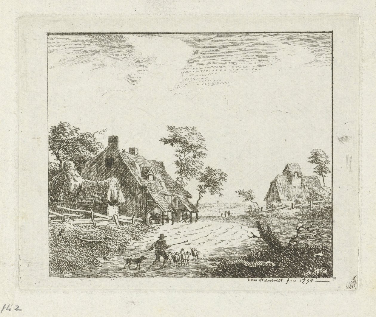 Paisagem com pastor e ovelhas em duas fazendas de Jan Izaak van Mansvelt