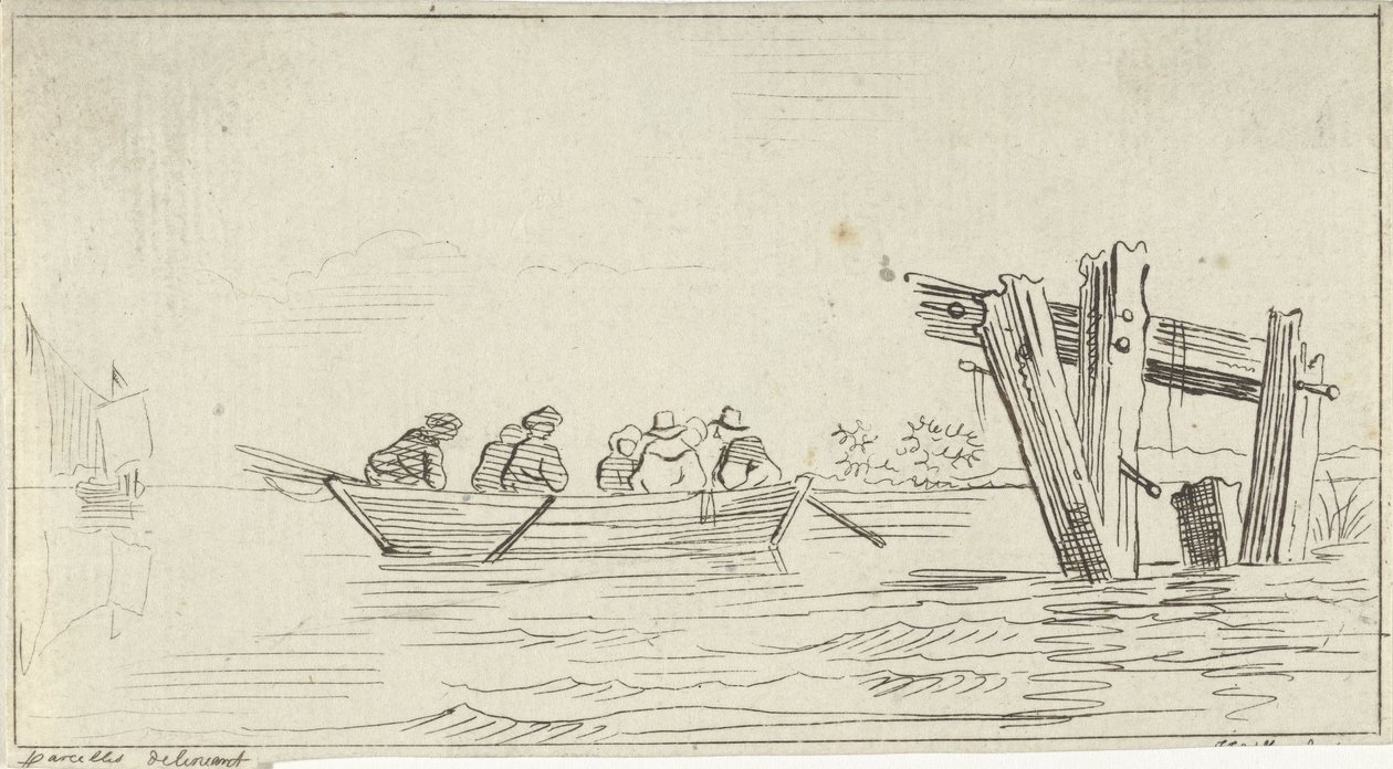 Barco a remo com figuras num rio de Jan Izaak van Mansvelt