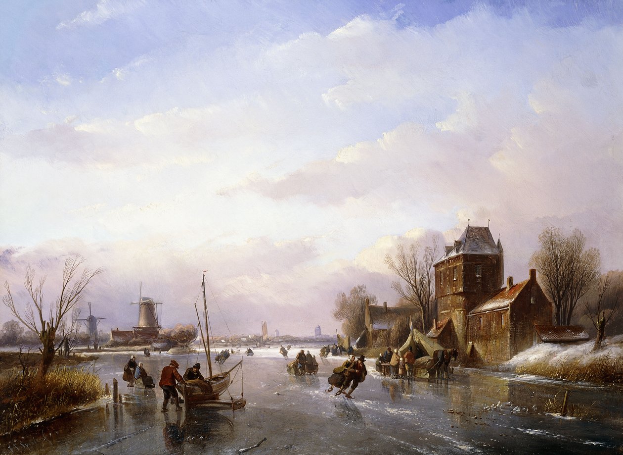 Patinadores em uma paisagem congelada, de Jan Jacob Spohler