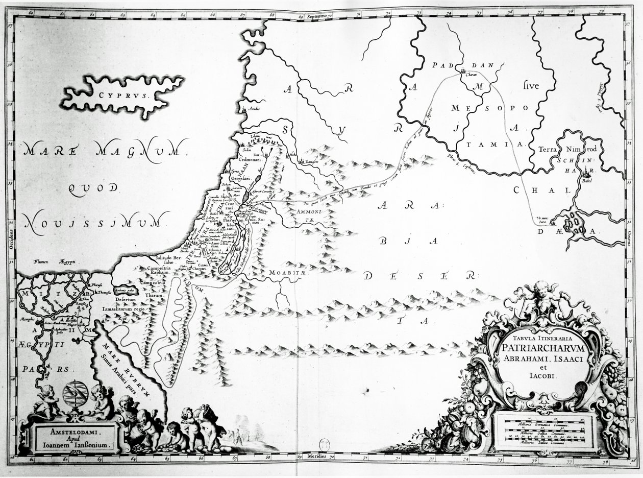 Mapa das viagens de Abraão, Isaac e Jacó, 1652 de Jan Janssonius