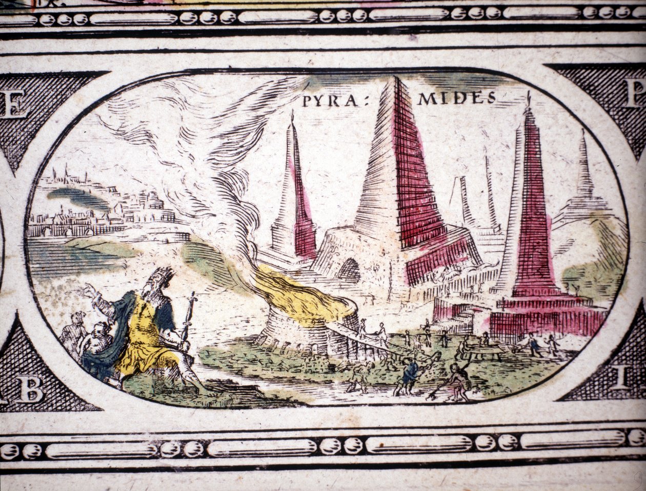 Representação das Sete Maravilhas da Antiguidade: as Pirâmides do Egito. no Atlas de Jansson Jannsonius impresso em Amsterdã em 1630. Coleção privada. de Jan Janssonius