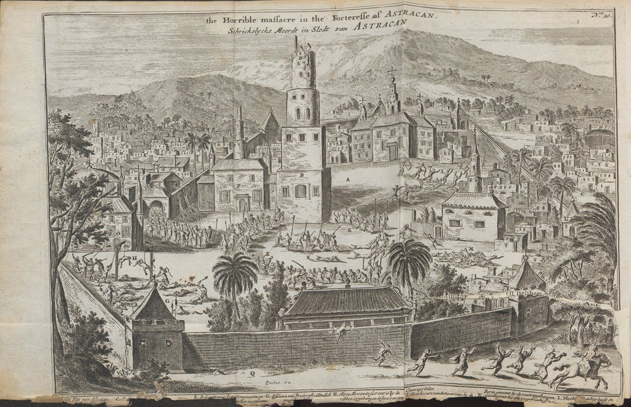 Os motins de Stepan Razins em Astrakhan De: Três viagens notáveis, 1675 de Jan Jansz. Struys