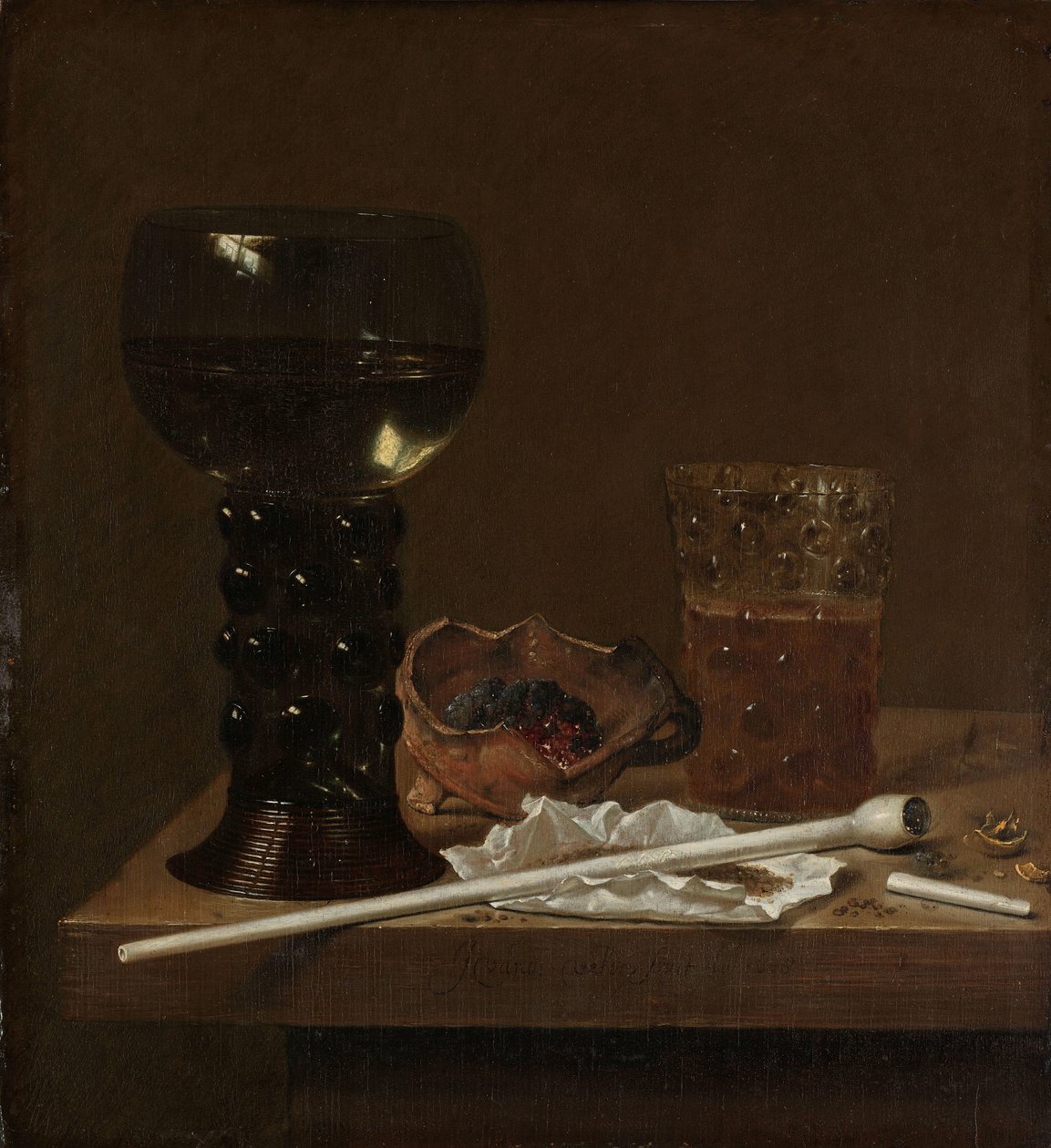 Natureza morta com Roemer, copo de cerveja e um cachimbo de Jan Jansz. van de Velde (III)