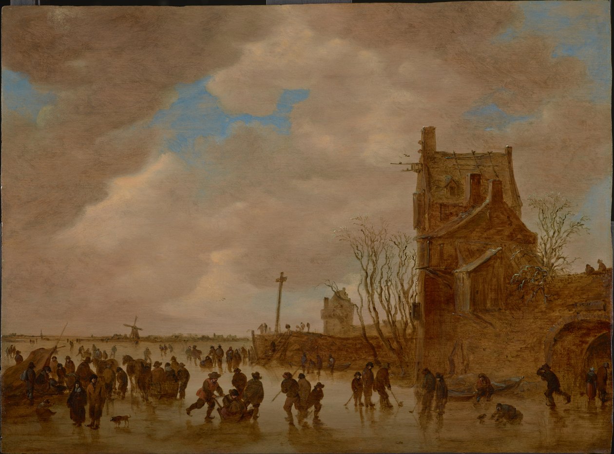 Prazeres do gelo em frente a uma torre de ponte, 1655 de Jan Josefsz Goyen van