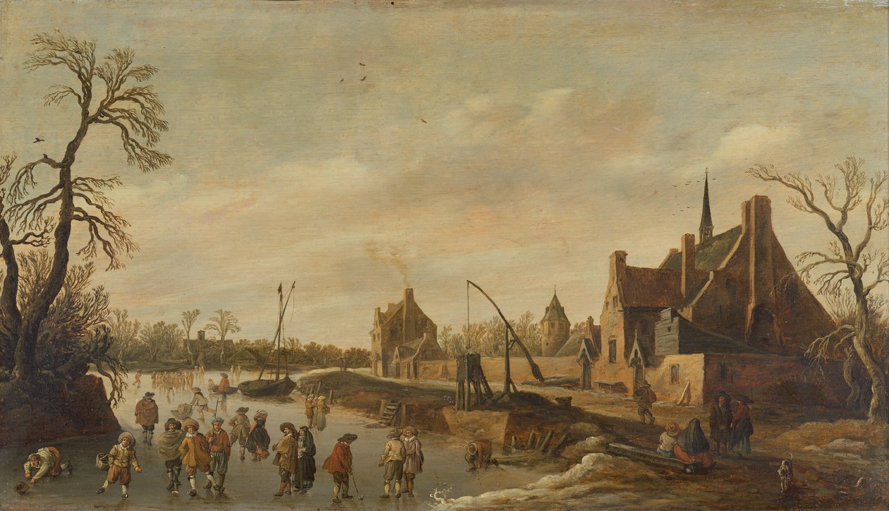 Paisagem do Rio Congelado com Skaters de Jan Josephsz van Goyen