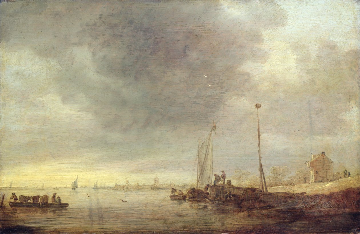 Paisagem com rio e balsa, 1646 de Jan Josephsz van Goyen