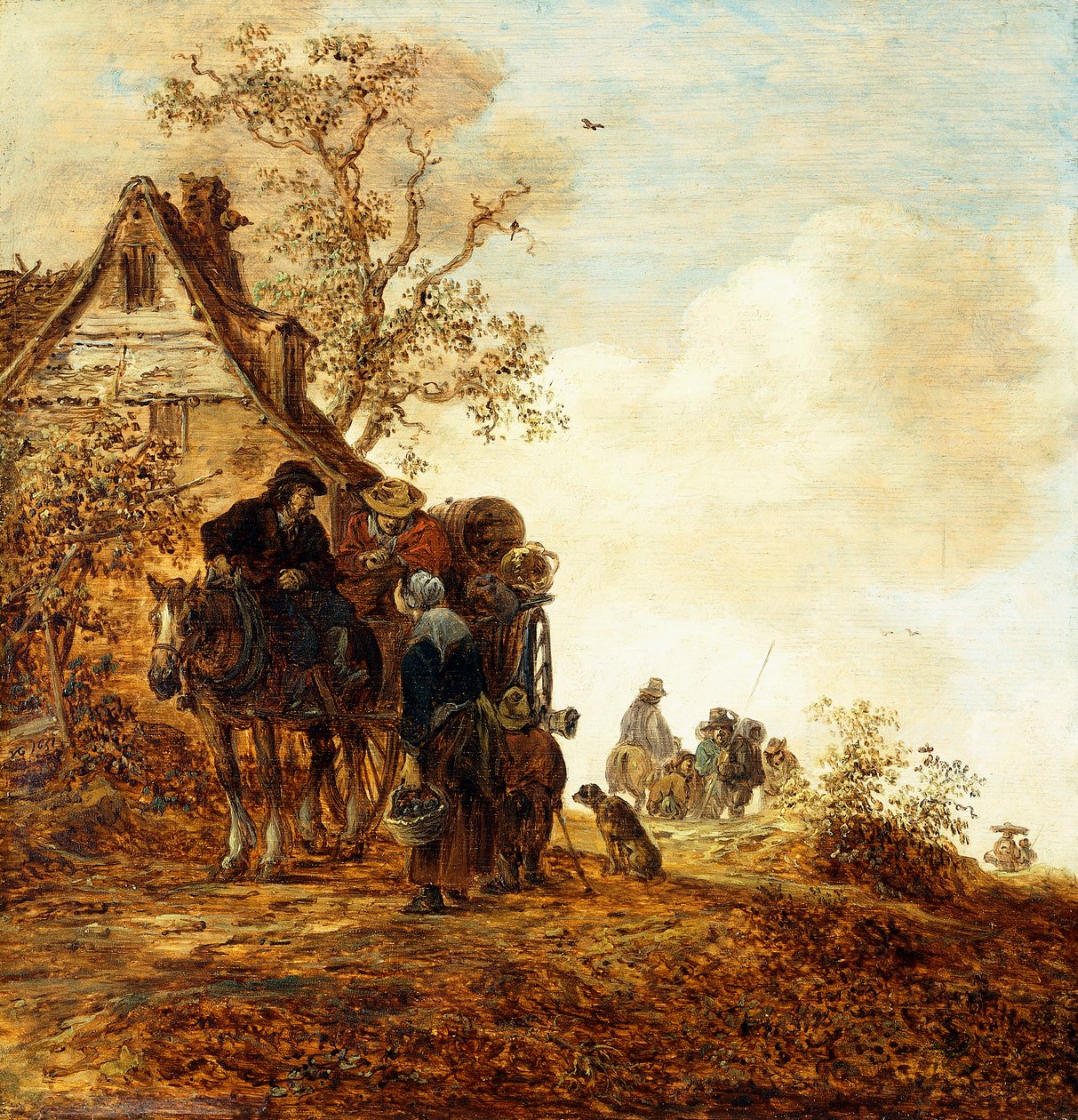Camponeses em um carrinho perto de uma casa de campo Jan Josephsz, 1651 de Jan Josephsz van Goyen