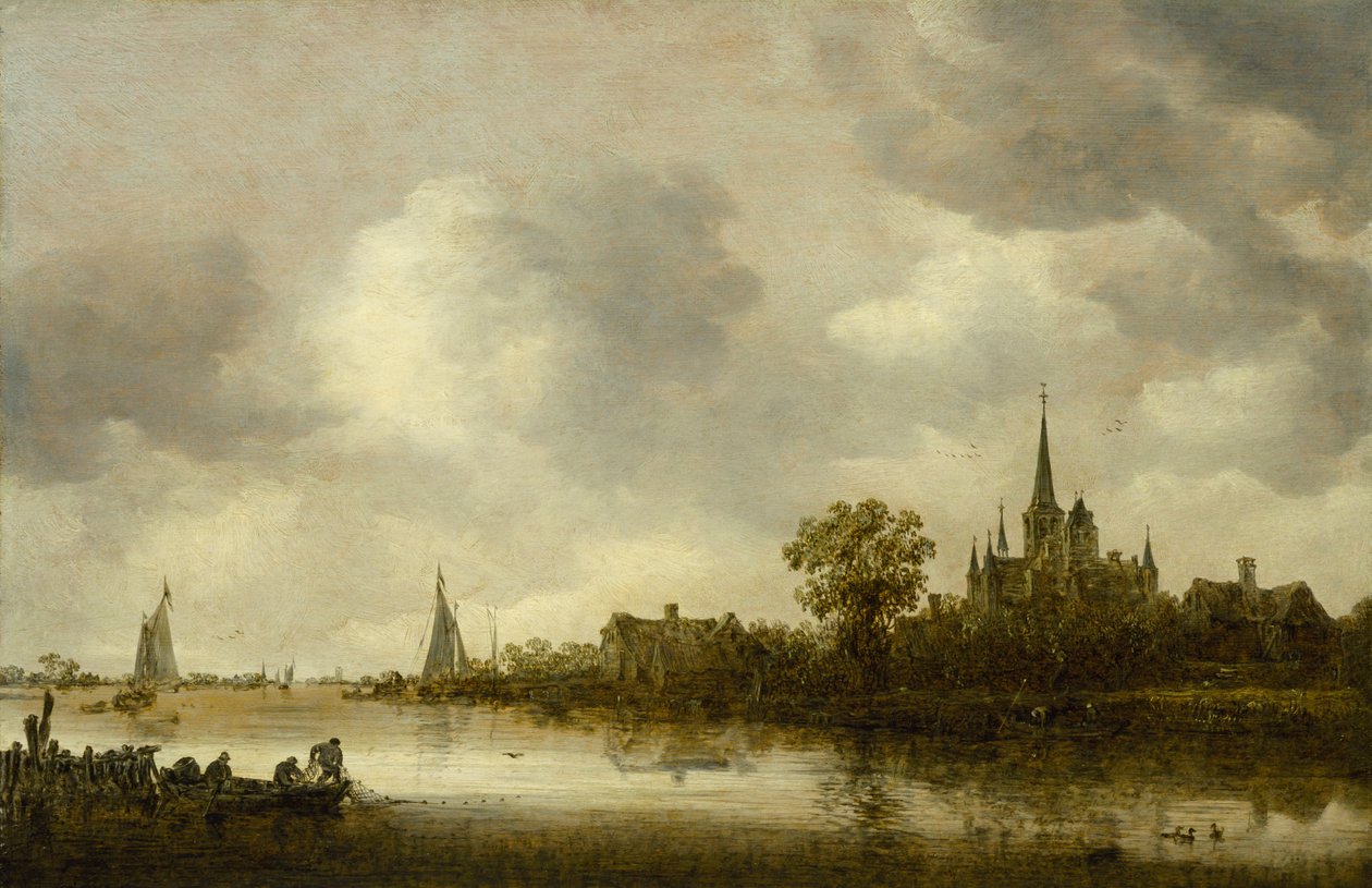 Paisagem do rio com uma igreja à distância, 1644 de Jan Josephsz van Goyen