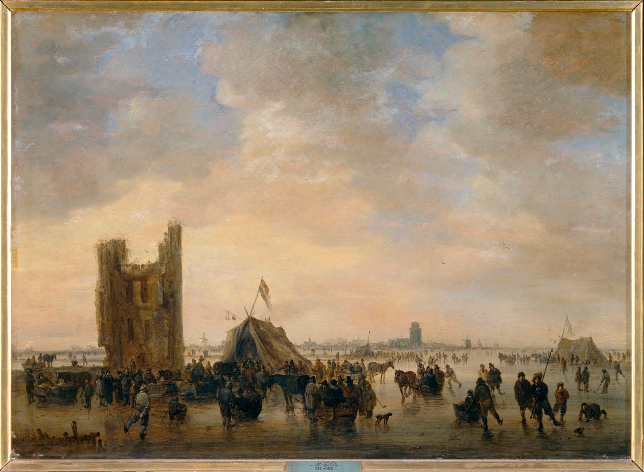 Patinagem perto das ruínas do Huis te Merwede nos arredores de Dordrecht ... de Jan Josephsz van Goyen