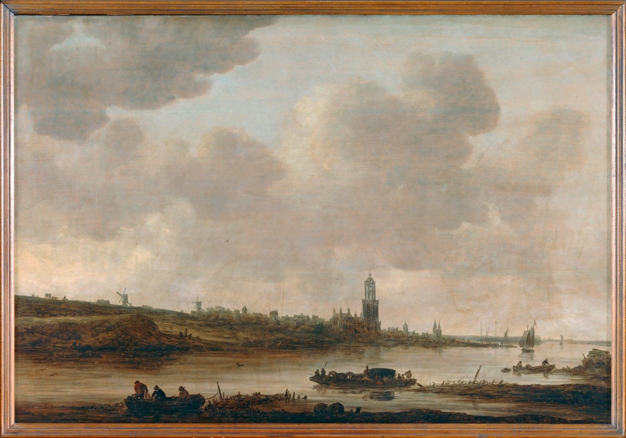 Vista de Rhenen, no Reno, com a igreja de Sainte-Cunera ... de Jan Josephsz van Goyen