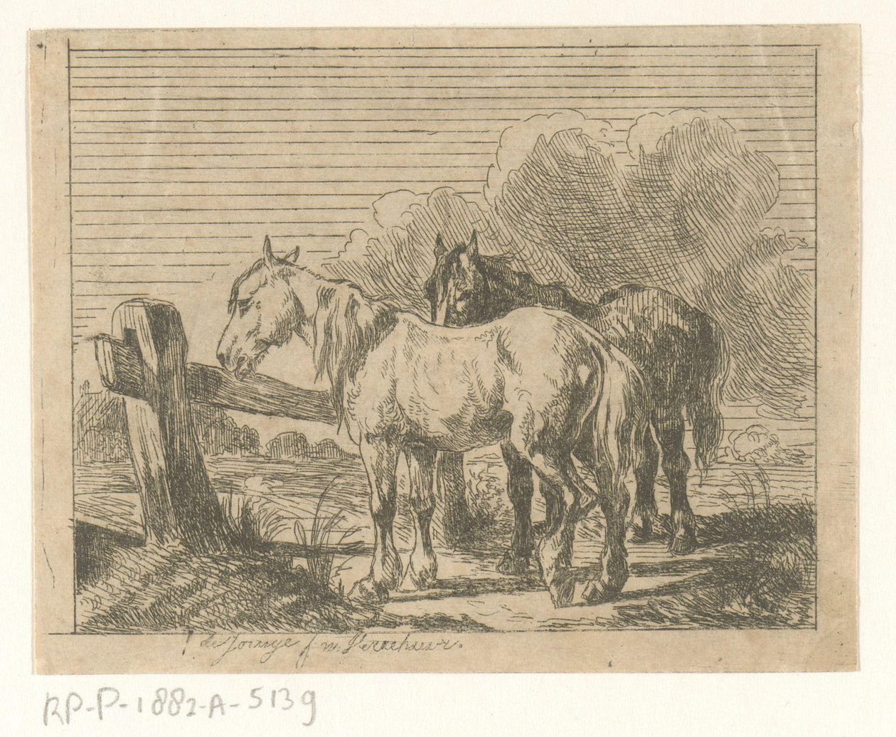 Pasto com dois cavalos de Jan Karel Jacob de Jonge