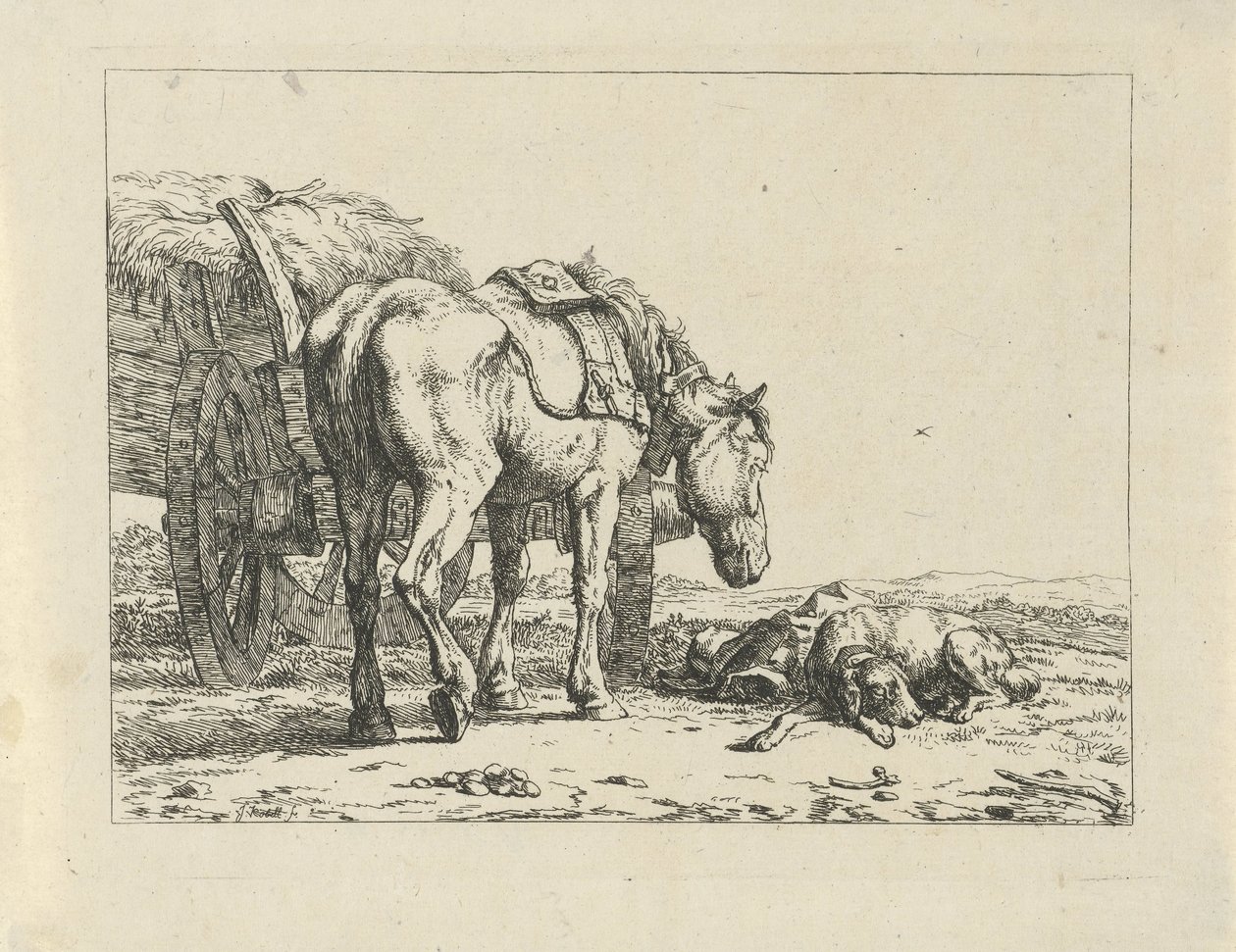 Cavalo e cachorro em um opilião de Jan Kobell (II)