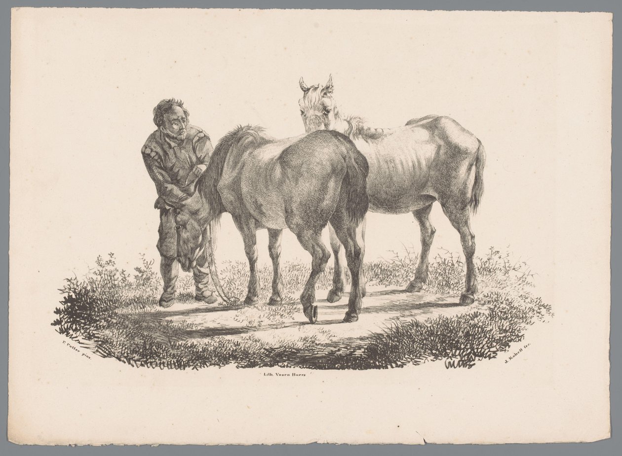 Homem e dois cavalos Beesten Studien por J. Kobell após Paul Potter Nr. 1 (título da série) de Jan Kobell (III)