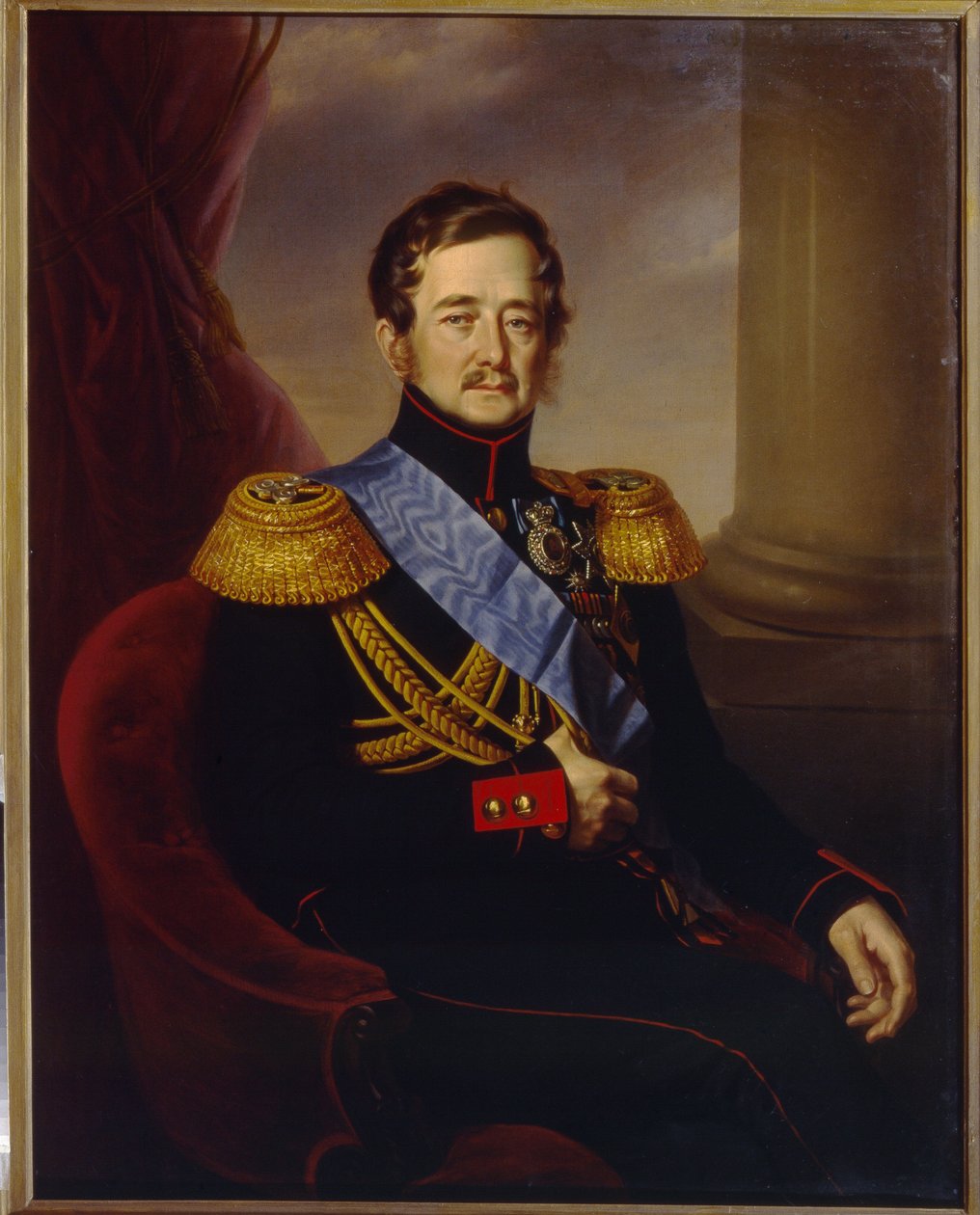 Retrato de Ivan Fyodorovich Paskevich, Conde de Erivan, Vice-Rei do Reino da Polónia. Pintura por Jan Ksawery Kaniewski (1805-1867), óleo sobre tela de Jan Ksawery Kaniewski