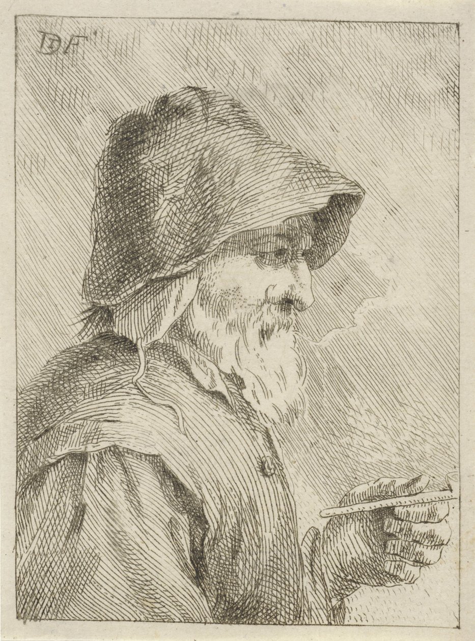 Velho com barba e um cano na mão de Jan Lauwryn Krafft (I) (attributed to)