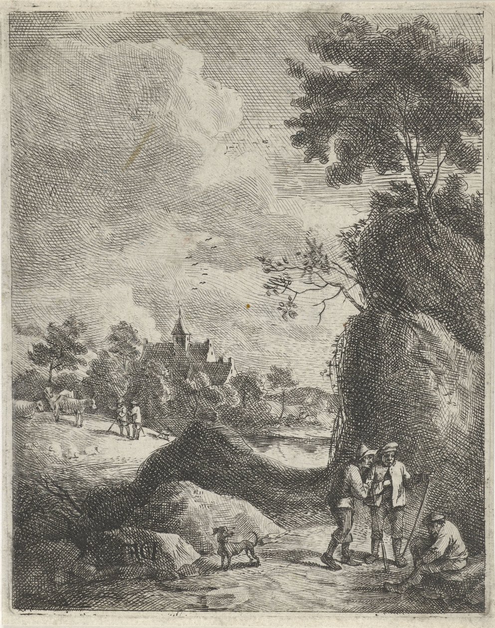 Paisagem com viajantes e dois pastores de Jan Lauwryn Krafft (I)