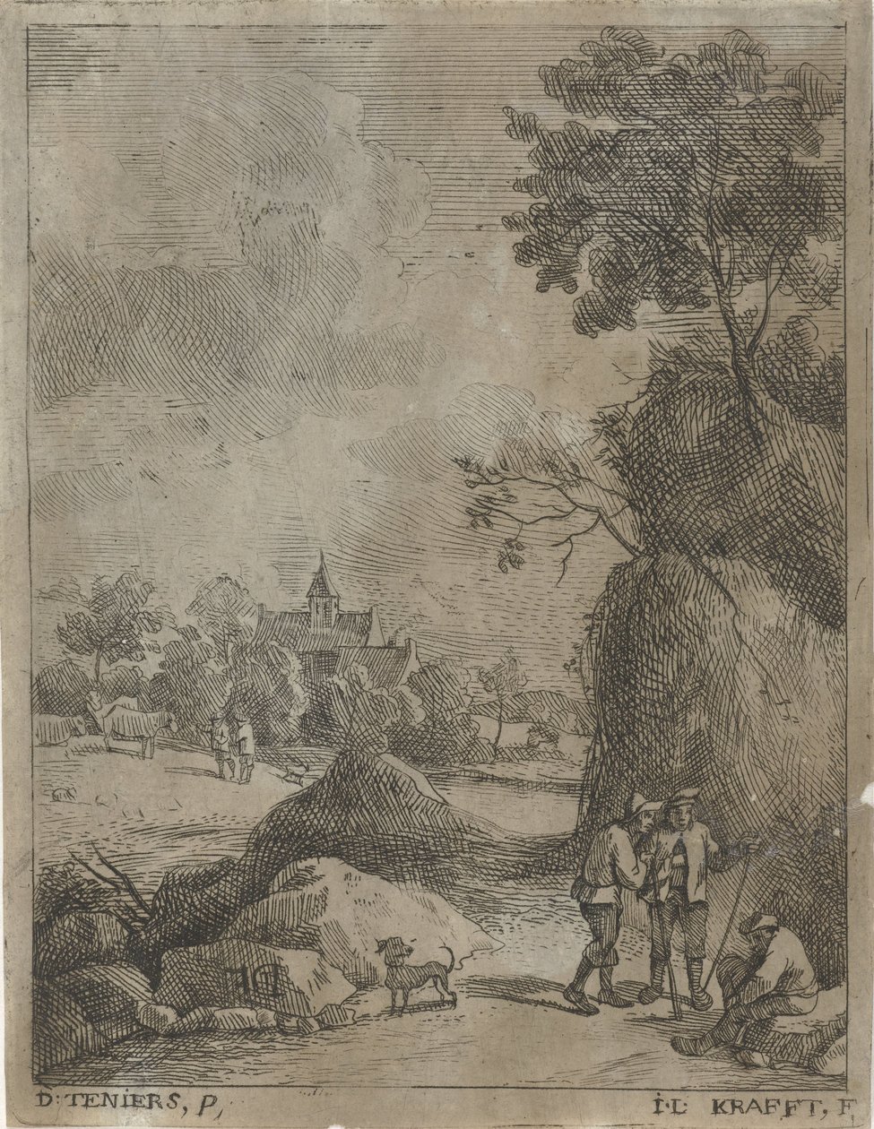 Paisagem com viajantes e dois pastores de Jan Lauwryn Krafft (I)