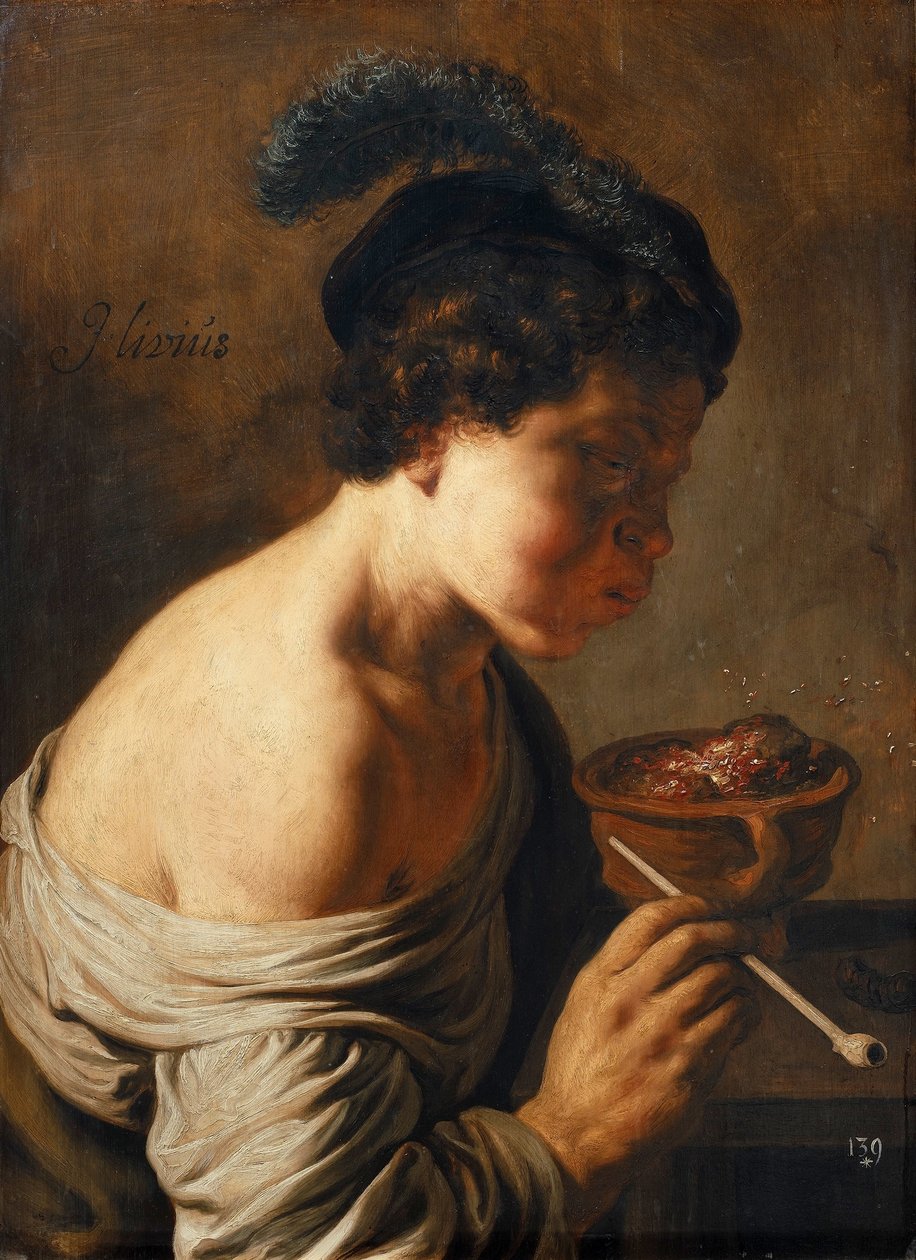 Um jovem a soprar sobre brasas. de Jan Lievens