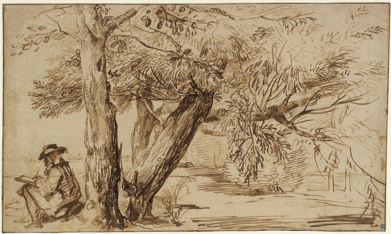 Paisagem com um desenhador à beira da floresta de Jan Lievens
