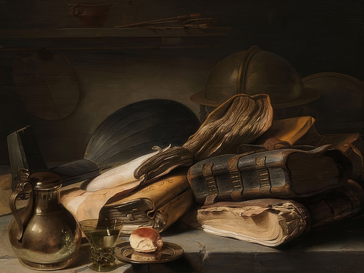 Ainda vida com livros. Por volta de 1627-28 de Jan Lievens