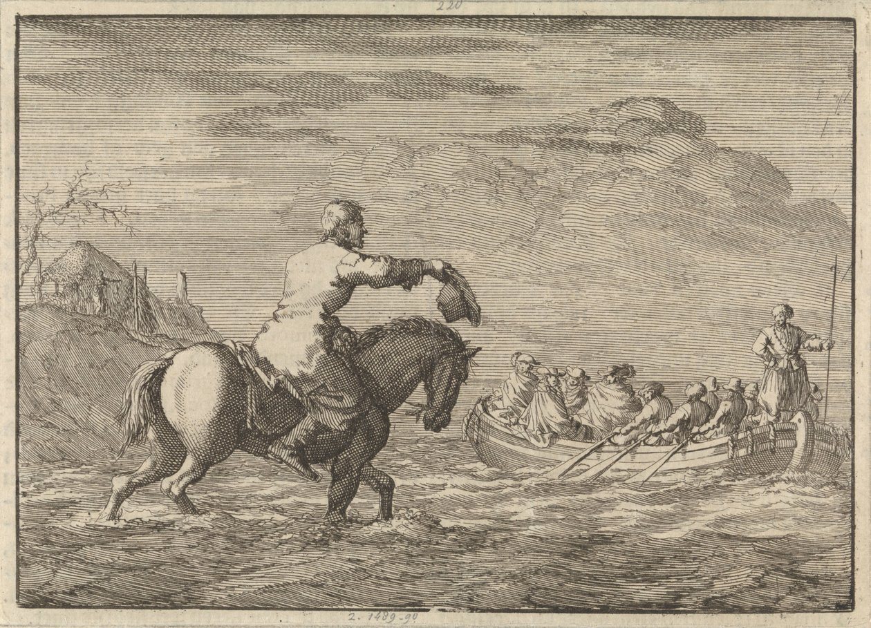 Chegada de William III ao Oranjepolder em uma barcaça a remo, 1691 de Jan Luyken