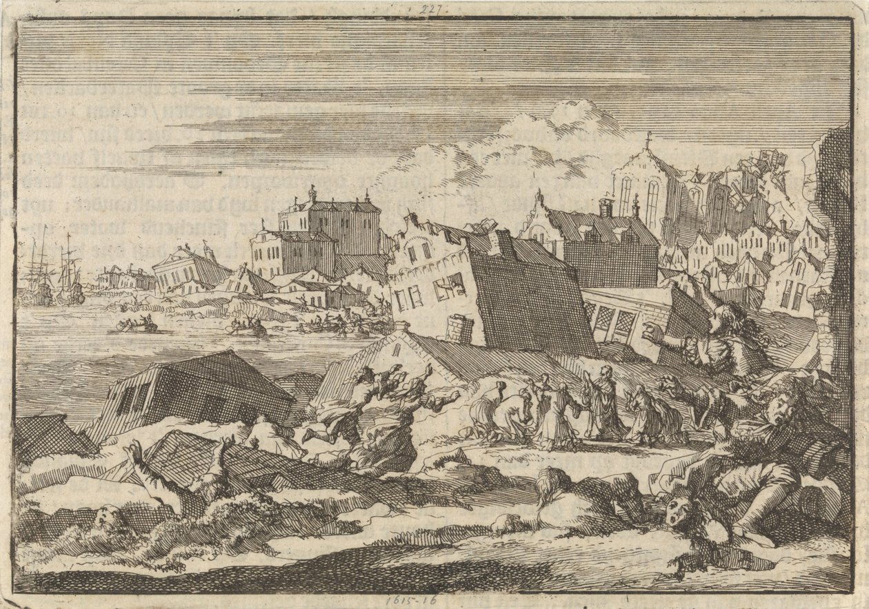 Terremoto na Jamaica destruindo a cidade de Port Royal, 1692 de Jan Luyken