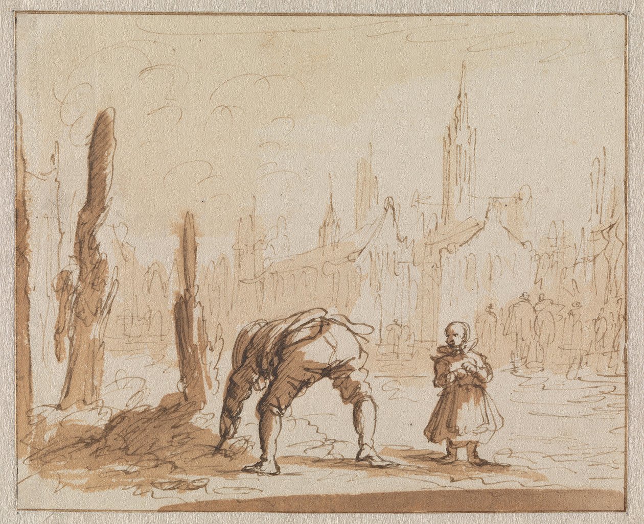 Adriaen Wens procura nas cinzas o parafuso bucal que fora aplicado à sua mãe em Antuérpia, em 1573 de Jan Luyken