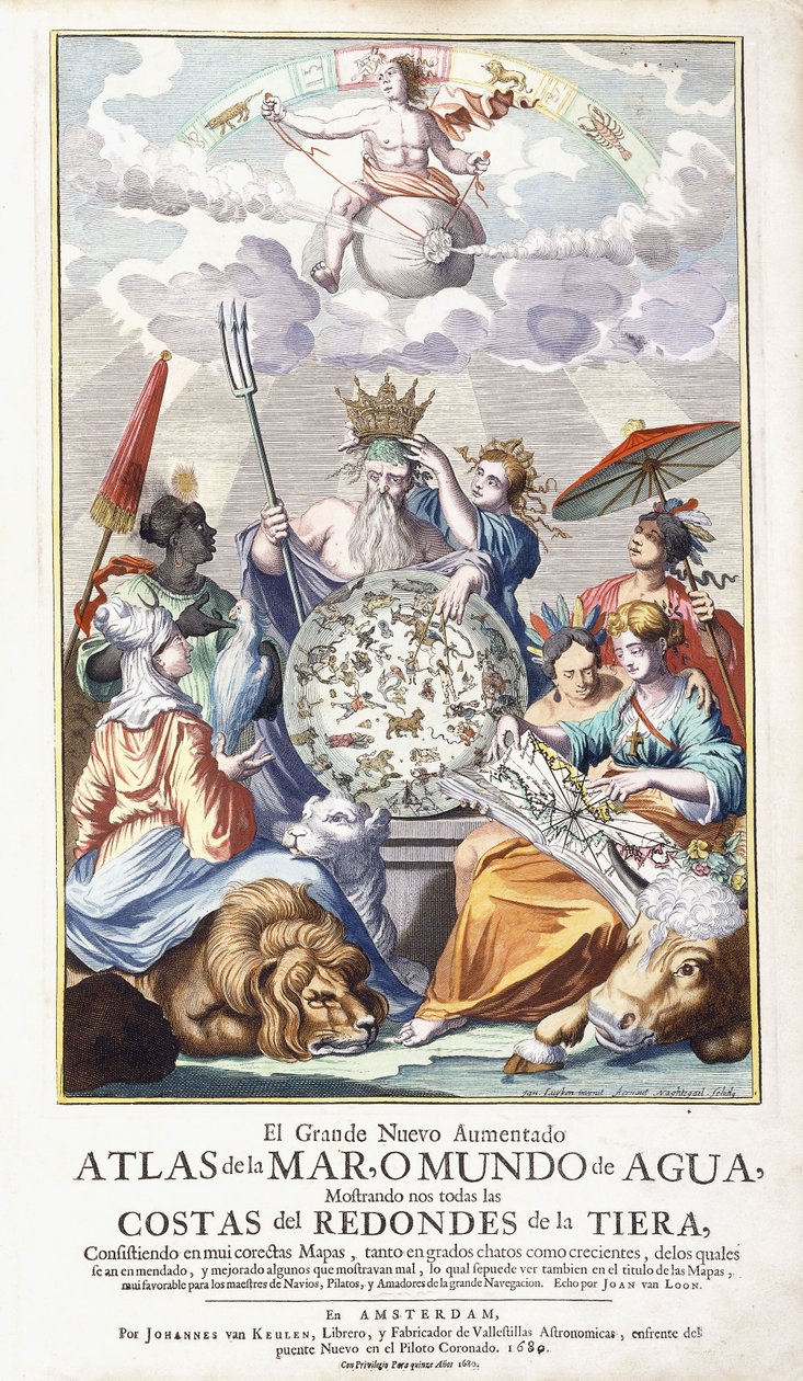 Página de título alegórica, de "O Grande Novo Atlas Aumentado do Mar, 1680" de Jan Luyken