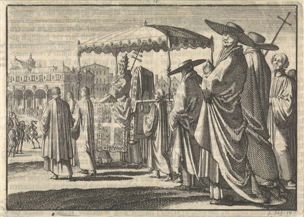 Christian IV, rei da Dinamarca, vestido como papa, imita uma procissão com seus cortesãos, 1596 de Jan Luyken