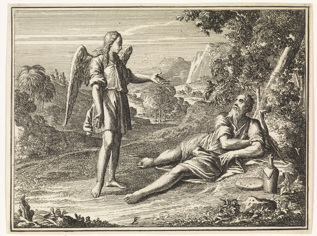 Elias visitado por um anjo no deserto de Jan Luyken