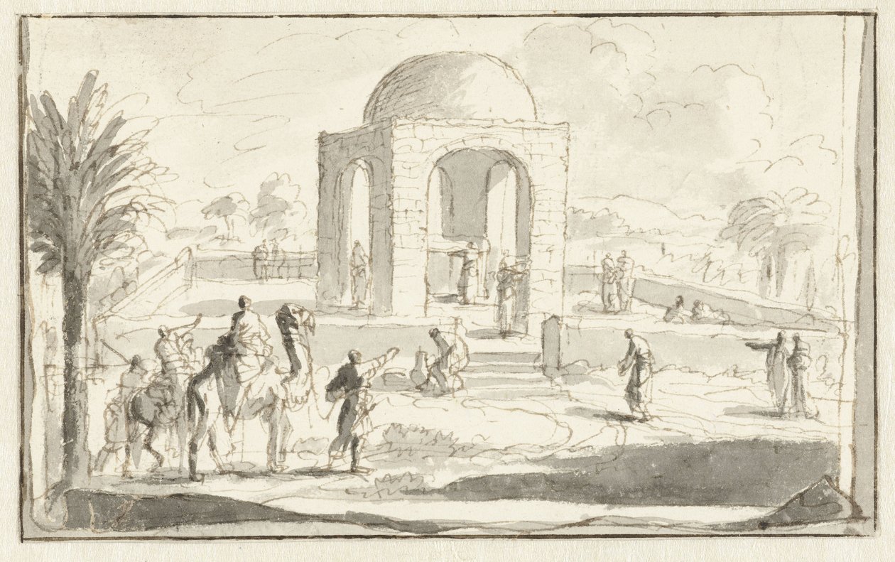 Vista de uma mesquita ou templo no deserto de Jan Luyken