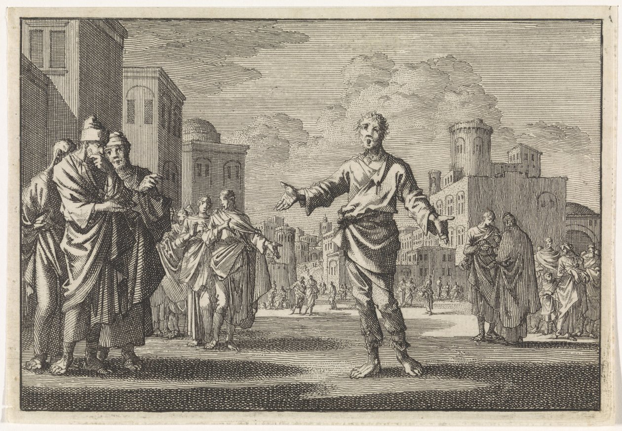 Jesus, filho de Ananus, percorre as ruas de Jerusalém de Jan Luyken