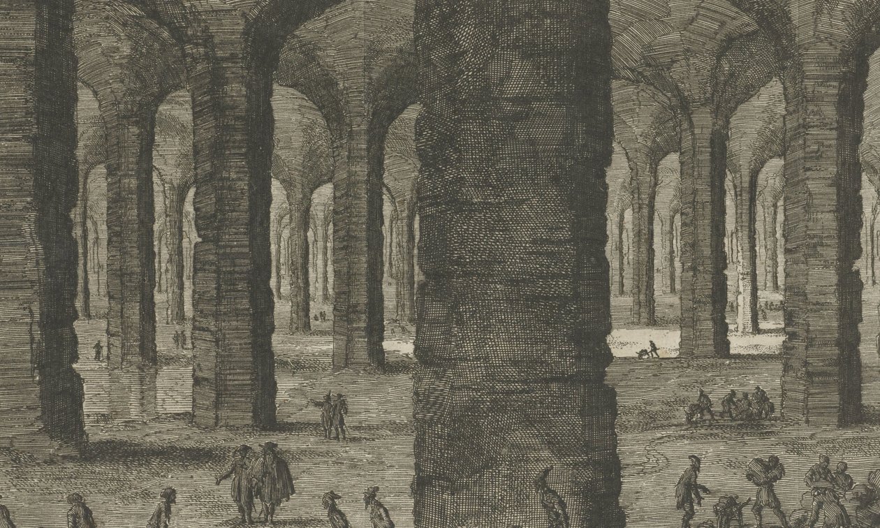 Pedreiras de calcário sob o Sint-Pietersberg St Pieters Bergh perto de Mastricht, como aquele que expõe sob o Aerde (título no objeto) de Jan Luyken